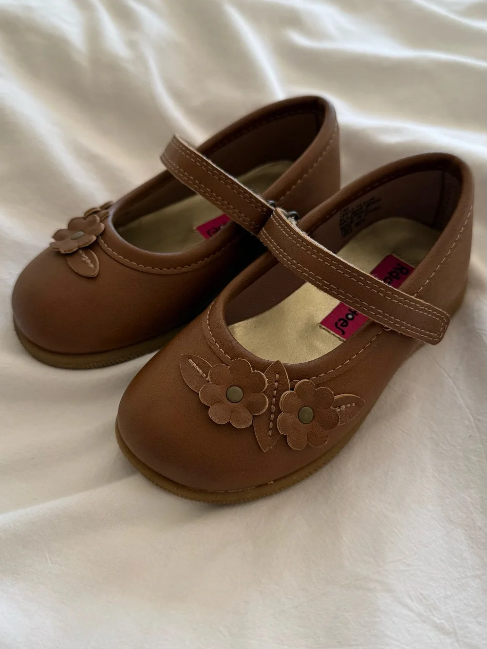 Rachel Shoes Flower Mary Jane Flats Cognac Brown Toddler Size 7M